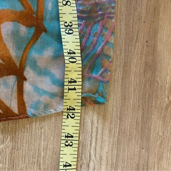 Lightweight Multi-Color Summer Scarf With Orange & Teal Hues - Picture 3 of 3